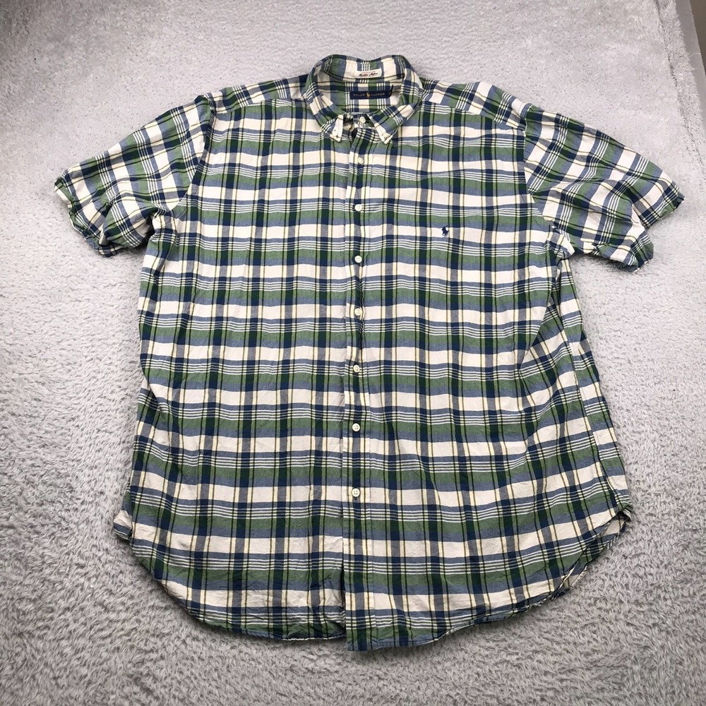 Ralph Lauren Bleeding Madras Shirt Mens 2XLT Tall Blue/Green  Cotton Button Down